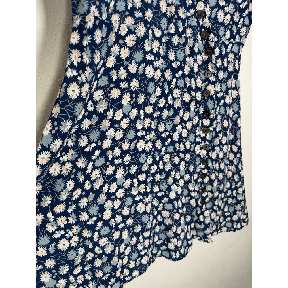 Madewell Mini Dress Womens Sz 8 Blue French Country Floral Button Wrap V-neck - Picture 6 of 9
